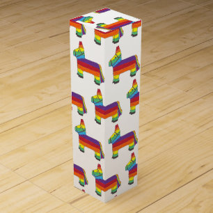 Personalized Rainbow Donkey Piñata Birthday Party Wine Box
