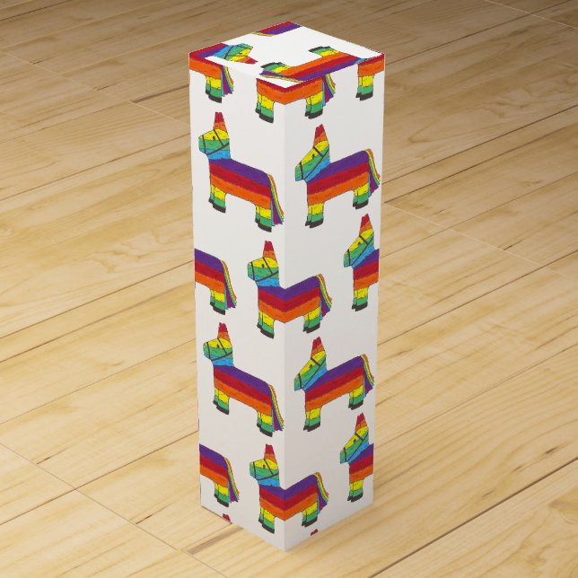 Personalized Rainbow Donkey Piñata Birthday Party Wine Box (Front)