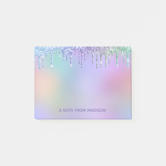 Personalized Rainbow Dripping Glitter Post-it Notes (Front)