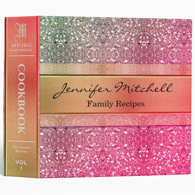 Personalized  Rainbow Family Recipe Cookbook 3 Ring Binder (Front/Spine)