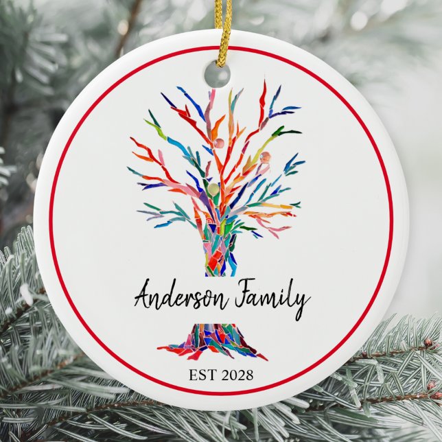 Personalized Rainbow Family Tree Ceramic Ornament (Creator Uploaded)