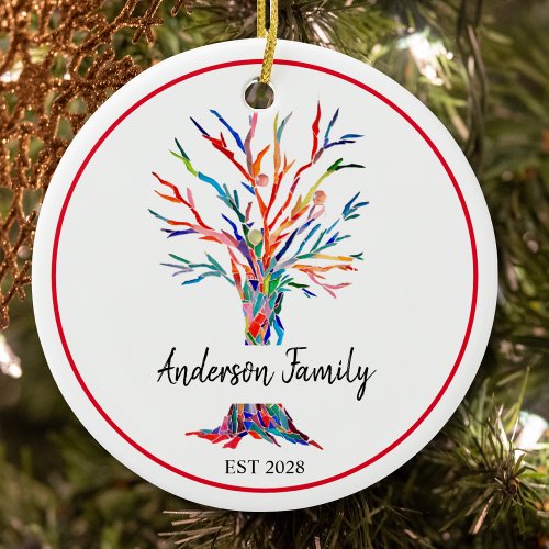 Personalized Rainbow Family Tree Ceramic Ornament