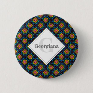 Personalized Rainbow Floral Fountain Art Deco Fans Button