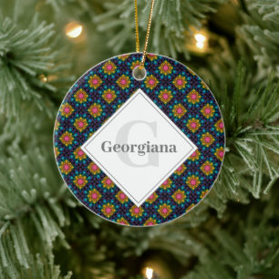 Personalized Rainbow Floral Fountain Art Deco Fans Ceramic Ornament
