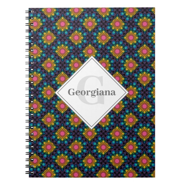 Personalized Rainbow Floral Fountain Art Deco Fans Notebook (Front)