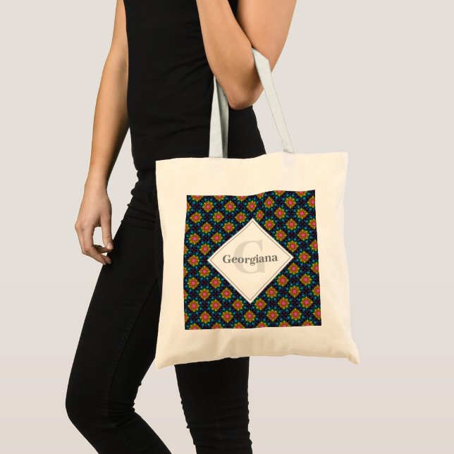 Personalized Rainbow Floral Fountain Art Deco Fans Tote Bag (Front (Product))