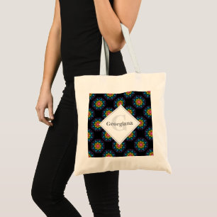 Personalized Rainbow Floral Polka Dot Mandala Tote Bag