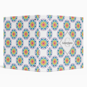 Personalized Rainbow Floral Polka Dots Mandala 3 Ring Binder