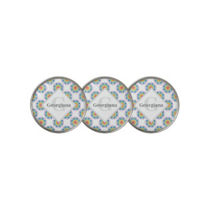 Personalized Rainbow Floral Polka Dots Mandala Golf Ball Marker