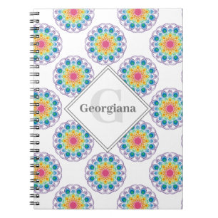 Personalized Rainbow Floral Polka Dots Mandala Notebook