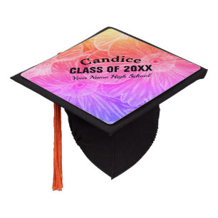 Personalized rainbow flower photo class of 2020 graduation cap topper