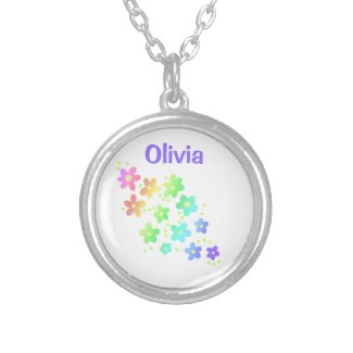 Personalized Rainbow Flowers Silver Plated Necklace