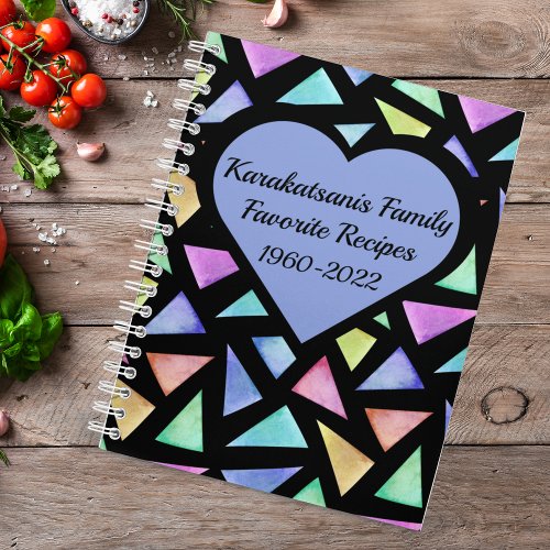 Personalized Rainbow Geometric Keepsake Recipe  Notebook