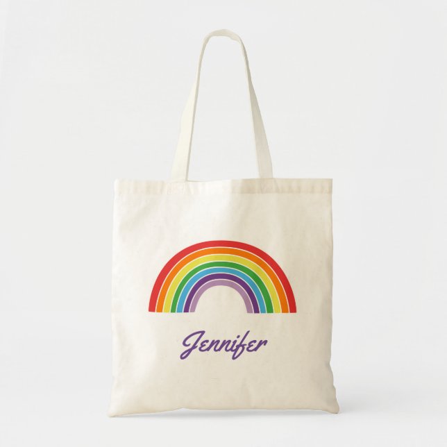 Personalized Rainbow Girls Colorful Custom Cute Tote Bag (Front)