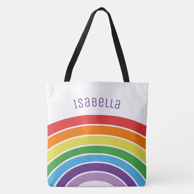 Personalized Rainbow Girls Colorful Custom Trendy Tote Bag (Front)
