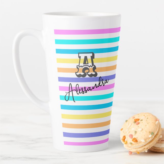 Personalized Rainbow girly name & monogram Latte Mug (In Situ)