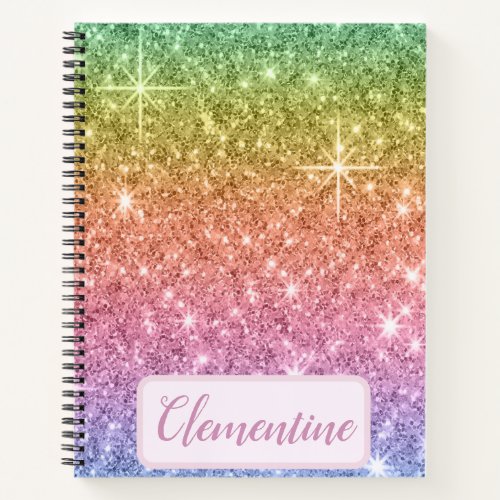 Personalized Rainbow Glam Glitter Sketchbook Notebook