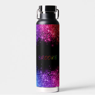 Personalized Rainbow Glitter Bordered Water Bottle