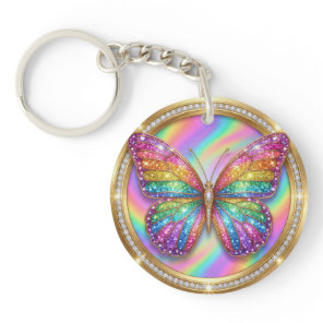Personalized Rainbow Glitter Butterfly Name  Keychain