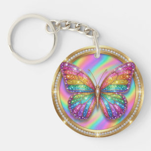 Personalized Rainbow Glitter Butterfly Name Keychain