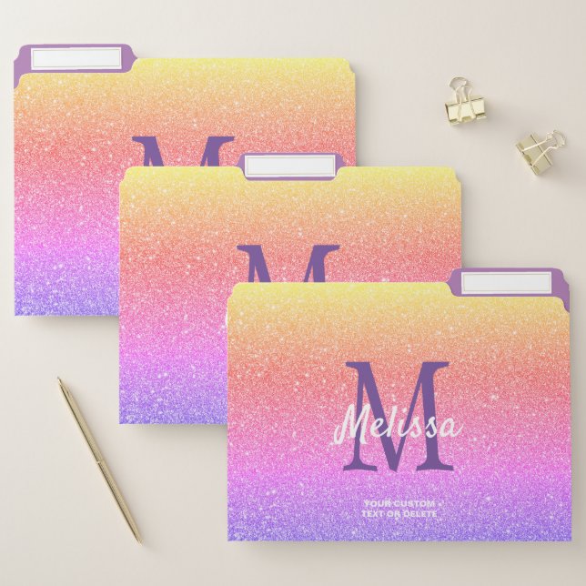 Personalized Rainbow Glitter Pastel Back To School File Folder (Set)