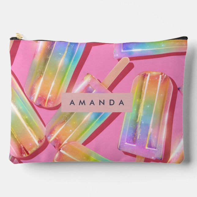Personalized Rainbow Glitter Popsicle Dreamt Accessory Pouch (Front)