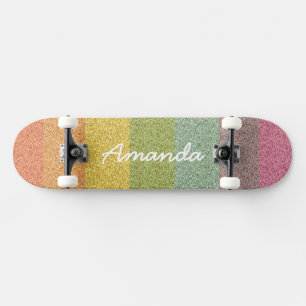 Personalized Rainbow Glitter skateboard with name