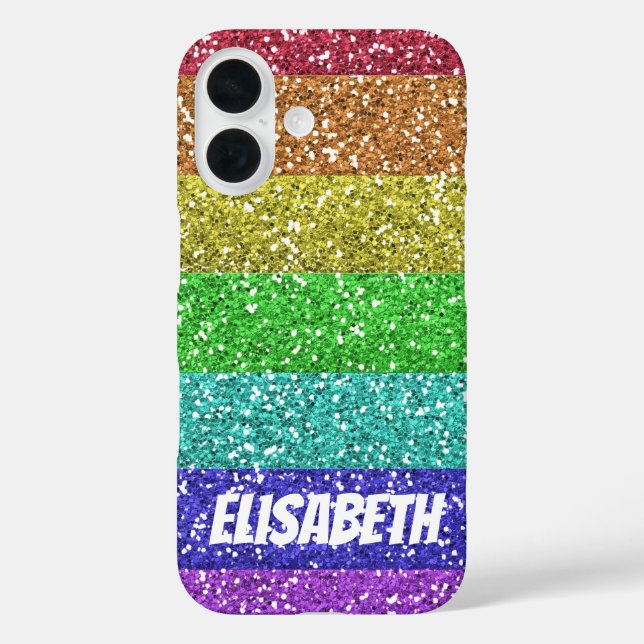 Personalized Rainbow Glitter Stripes Case-Mate iPhone Case (Back)