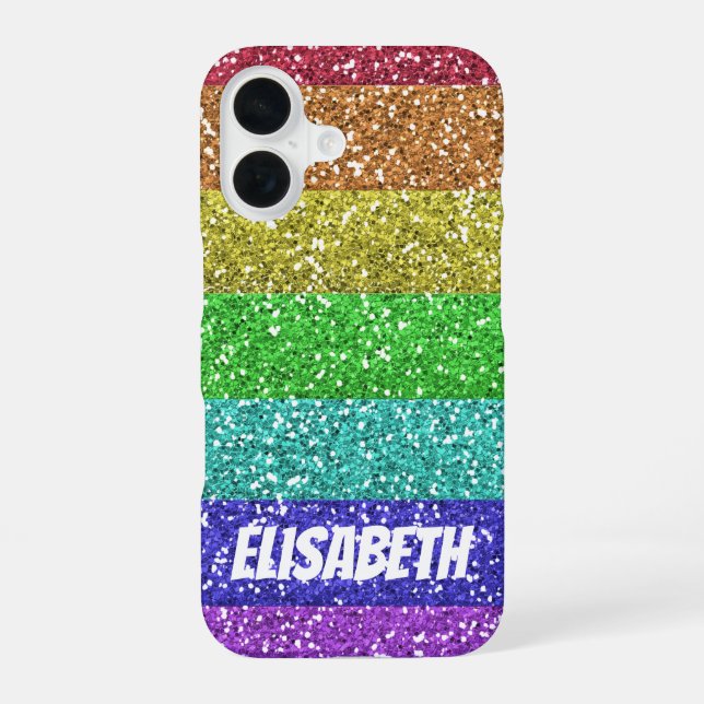Personalized Rainbow Glitter Stripes Iphone Case (Back)