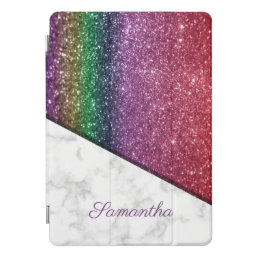 Personalized Rainbow Glitter - White Marble iPad Pro Cover