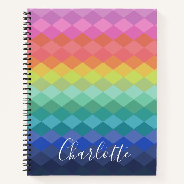 Personalized Rainbow Gradient Elegant Vibrant Name Notebook (Front)