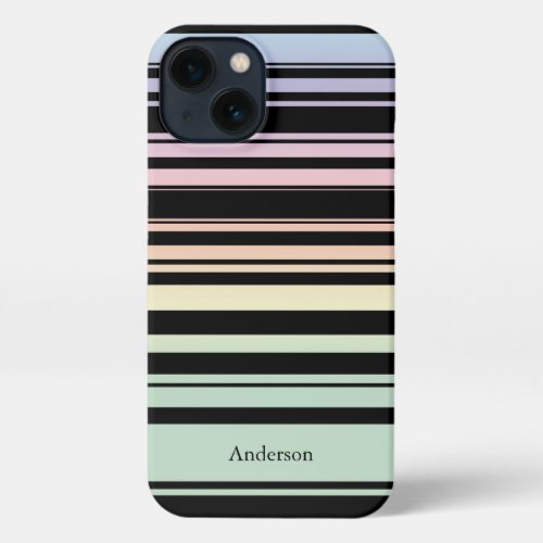 Personalized Rainbow Gradient Pastel Stripes iPhone 13 Case