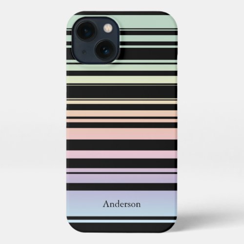 Personalized Rainbow Gradient Pastel Stripes iPhone 13 Case