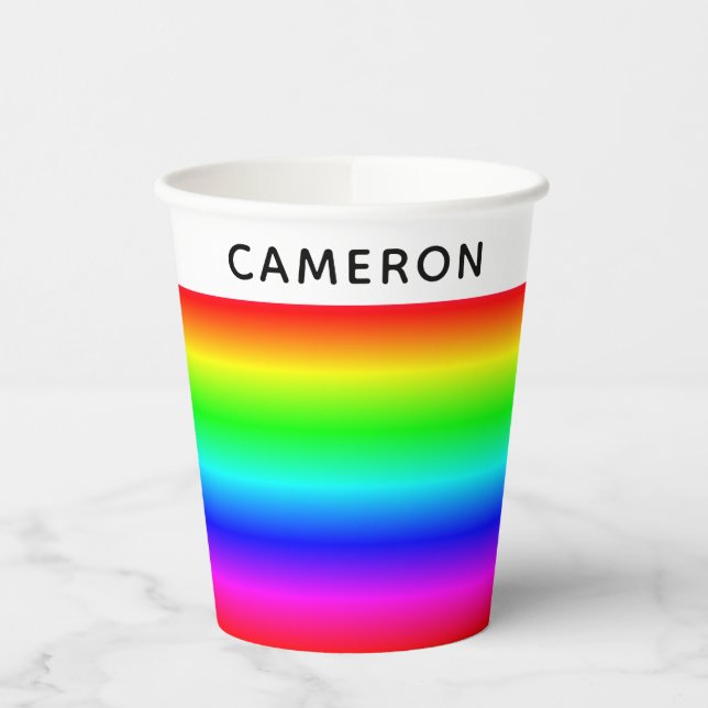 Personalized Rainbow Gradient With Name Paper Cups (Left)