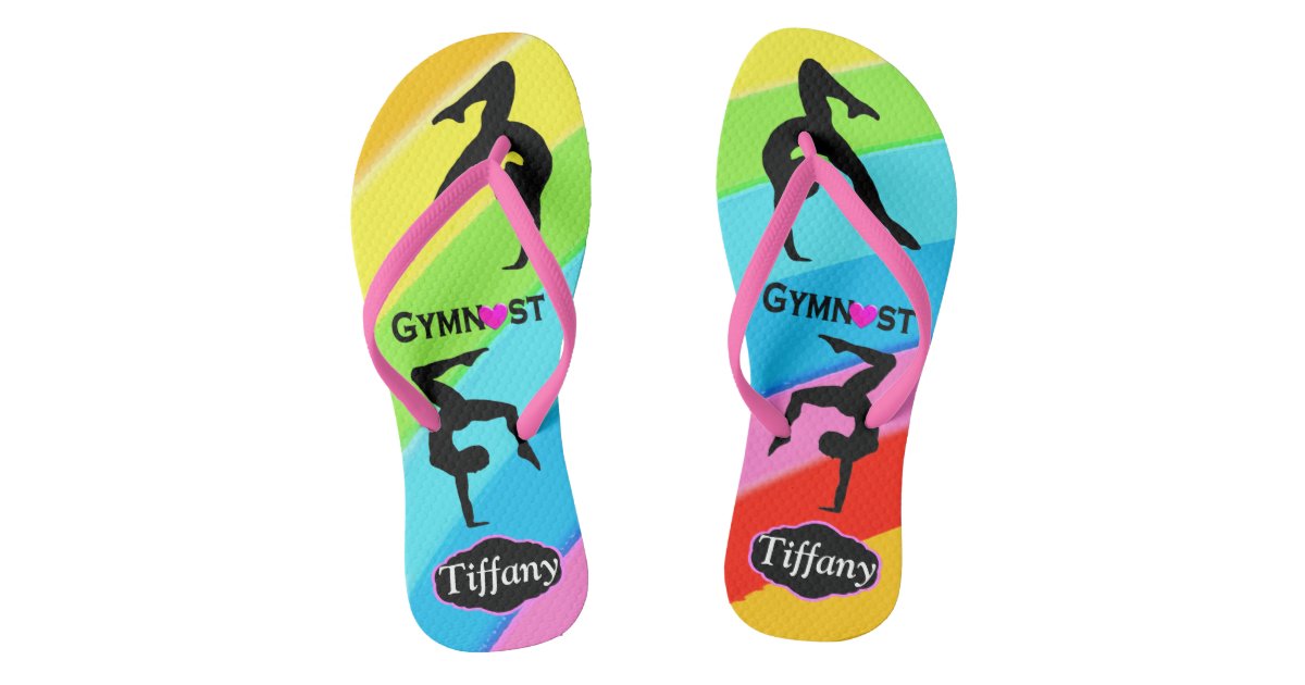PERSONALIZED RAINBOW GYMNASTICS GIRL FLIP FLOPS