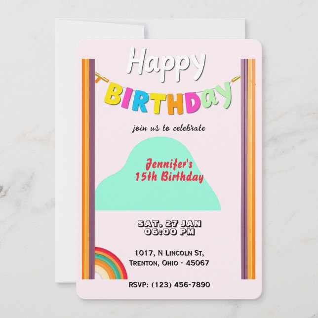 Personalized Rainbow Happy Birthday Card (Front)