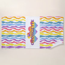 Personalized Rainbow Heart Beach Towel