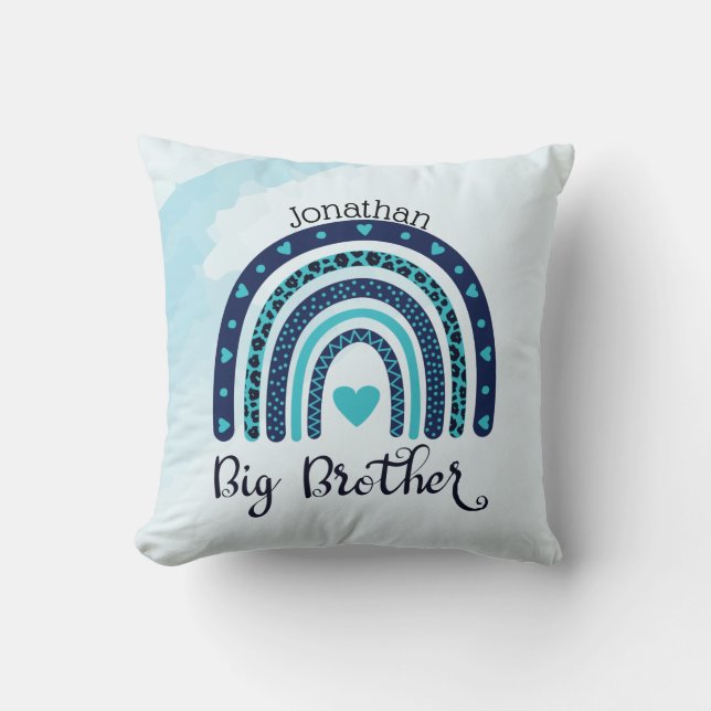 Personalized Rainbow Heart Big Brother  Throw Pillow (Front)