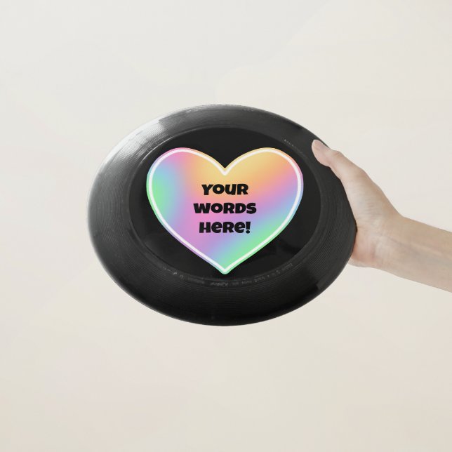 Personalized Rainbow Heart Black Wham-O Frisbee (In Hand)