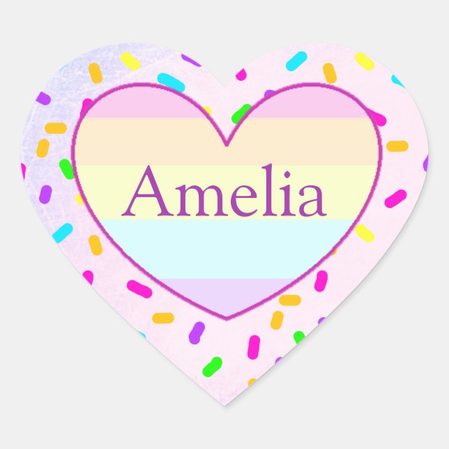 Personalized Rainbow Heart Candy Sprinkles Name Sticker (Front)