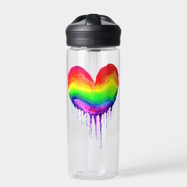 Personalized Rainbow Heart Dripping Paint Water Bottle (Front)