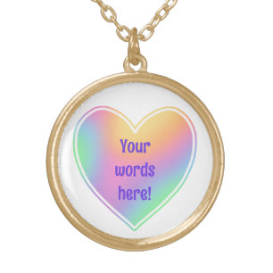 Personalized Rainbow Heart Gold Plated Necklace