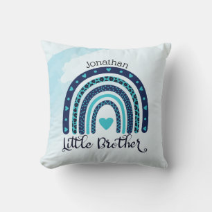 Personalized Rainbow Heart Little Brother Throw Pillow