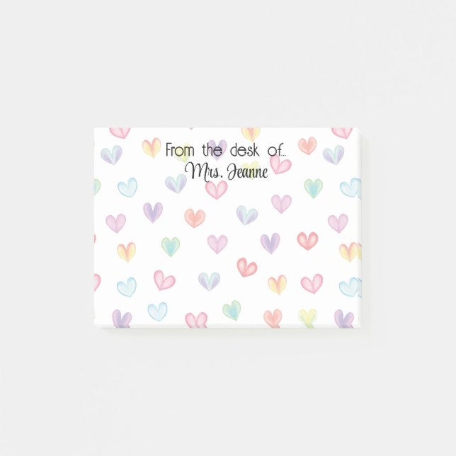 Personalized rainbow heart watercolor elegant post-it notes (Front)