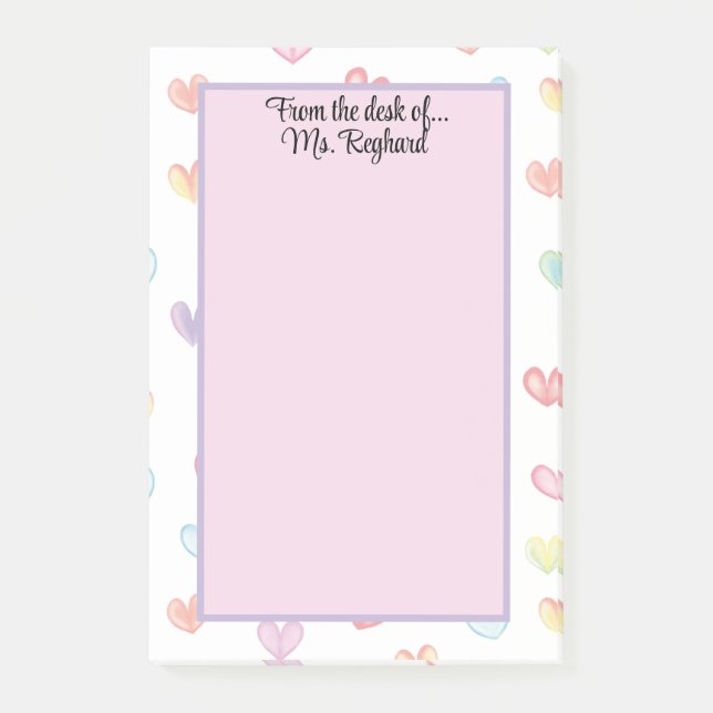 Personalized rainbow hearts from the desk of... post-it notes (Front)