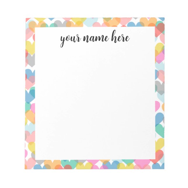 Personalized Rainbow Hearts Notepad (Front)