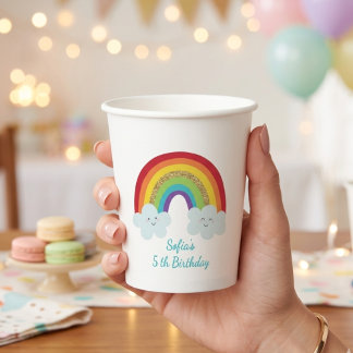 Personalized Rainbow Kids Birthday Custom Name Paper Cups