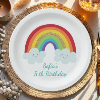 Personalized Rainbow Kids Birthday Custom Name Paper Plates
