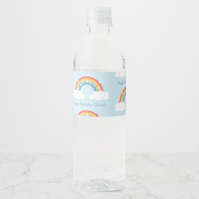 Personalized Rainbow Kids Birthday Party Bottles Water Bottle Label (Front)