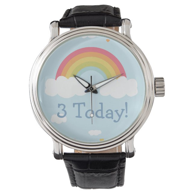 Personalized Rainbow Kids Birthday Party Button Watch (Front)
